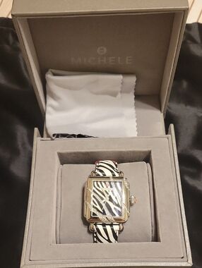 Michele Zebra Stripe Deco Watch - Black & White